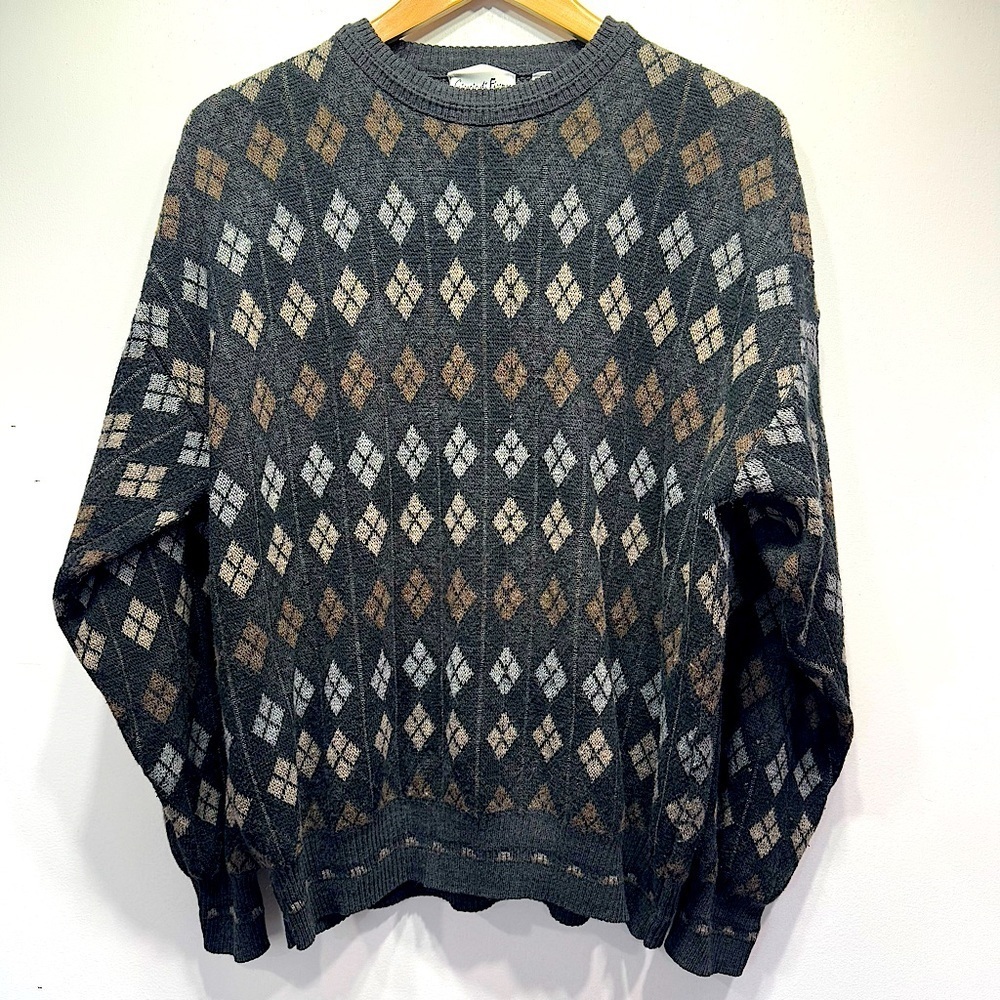 Gray Diamond Men’s Sweater Crewneck Wool Blend Giorgio di Firenze Made in Italy